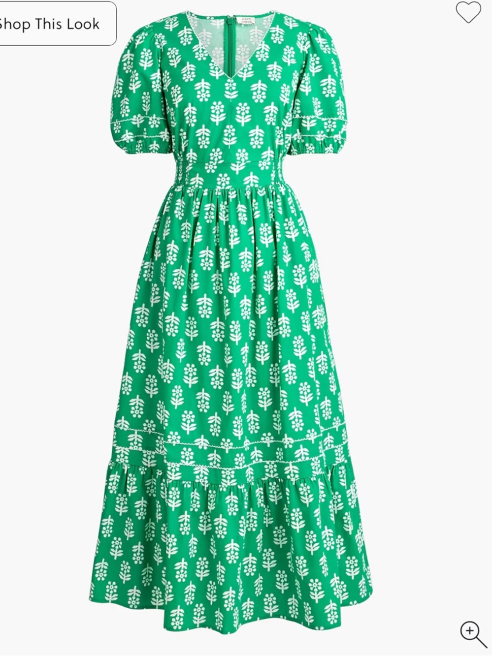 Green Printed V-Neck Puff-Sleeve Dress